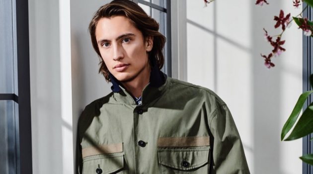 James Turlington rocks a Sacai cotton and nylon shirt with cargo shorts.