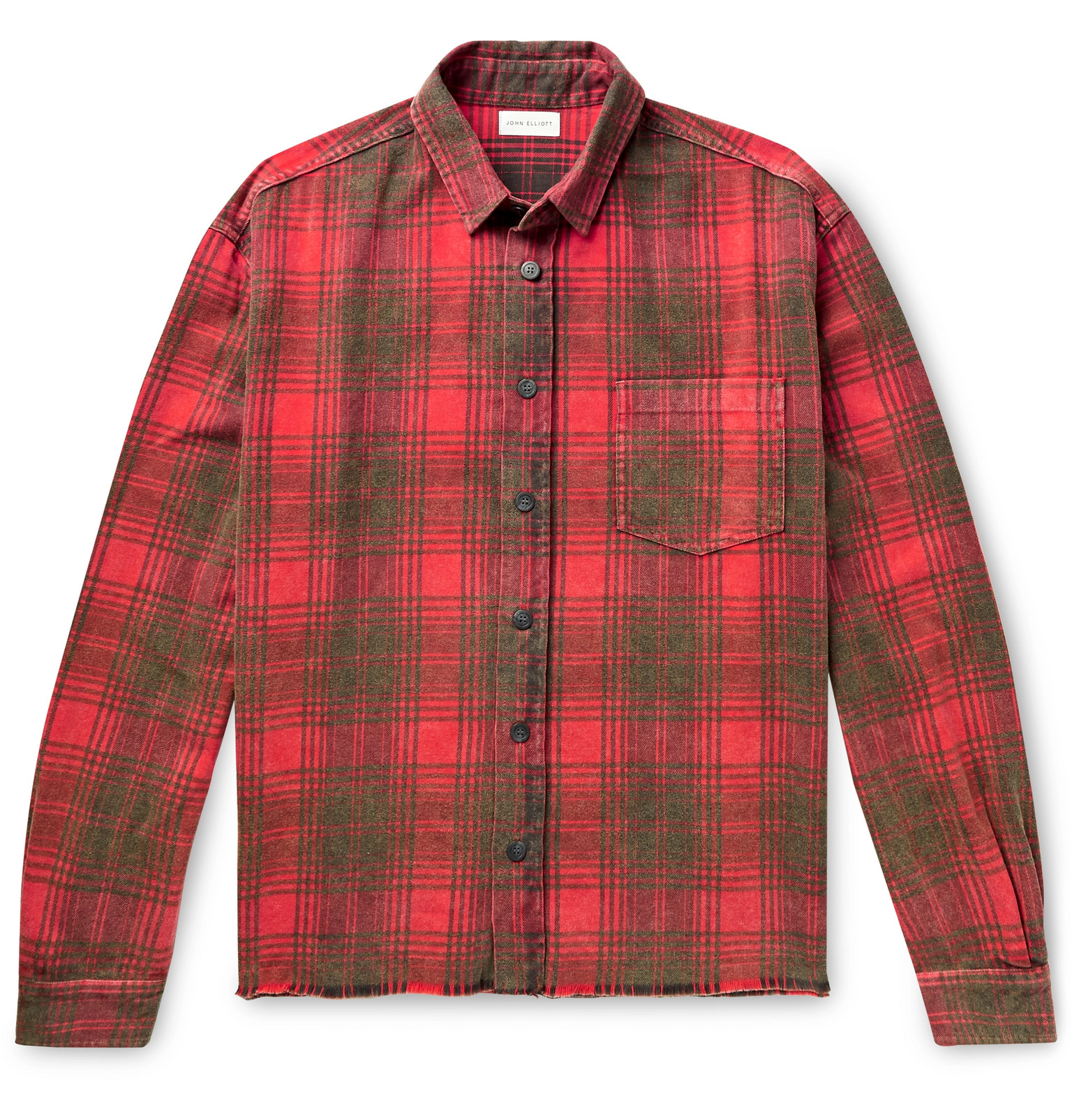 John Elliott - Distressed Checked Cotton-Flannel Shirt - Men - Red ...