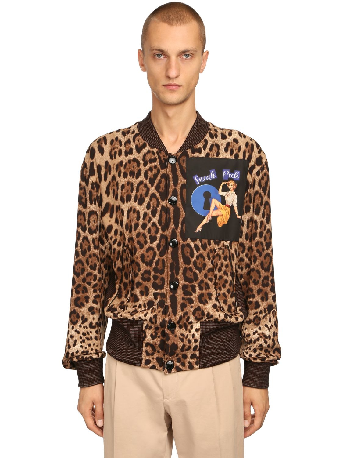 Leopard Print Bomber Jacket W/ Patch | The Fashionisto