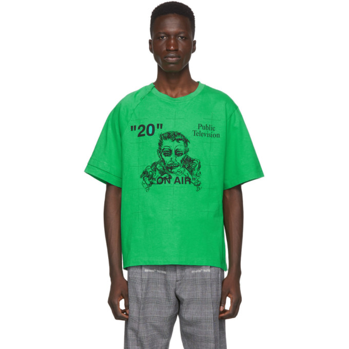 Off-White Green and Black Public Television Mirko Artist T-Shirt | The ...