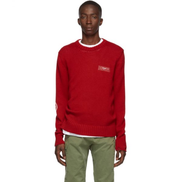Off-White Red Logo Knit Crewneck Sweater | The Fashionisto