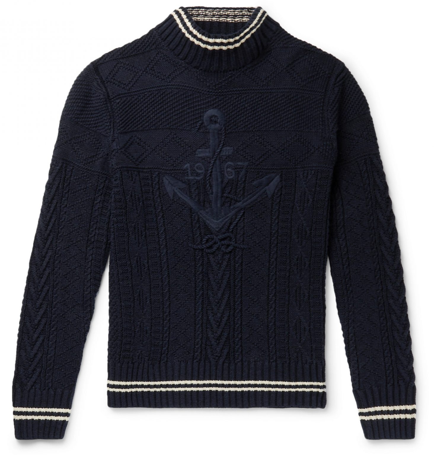 Download Polo Ralph Lauren - Embroidered Cable-Knit Cotton-Blend Mock-Neck Sweater - Men - Blue | The ...