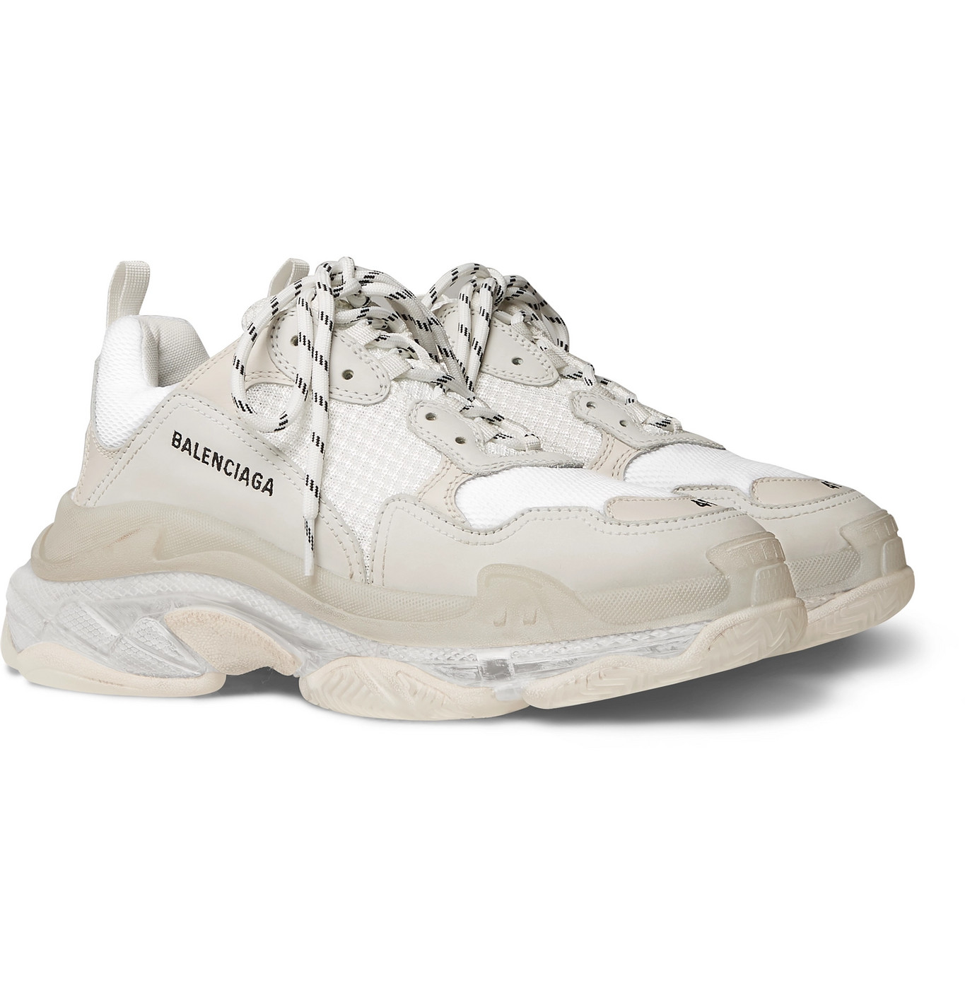 Balenciaga - Triple S Clear Sole Mesh, Nubuck and Leather Sneakers ...