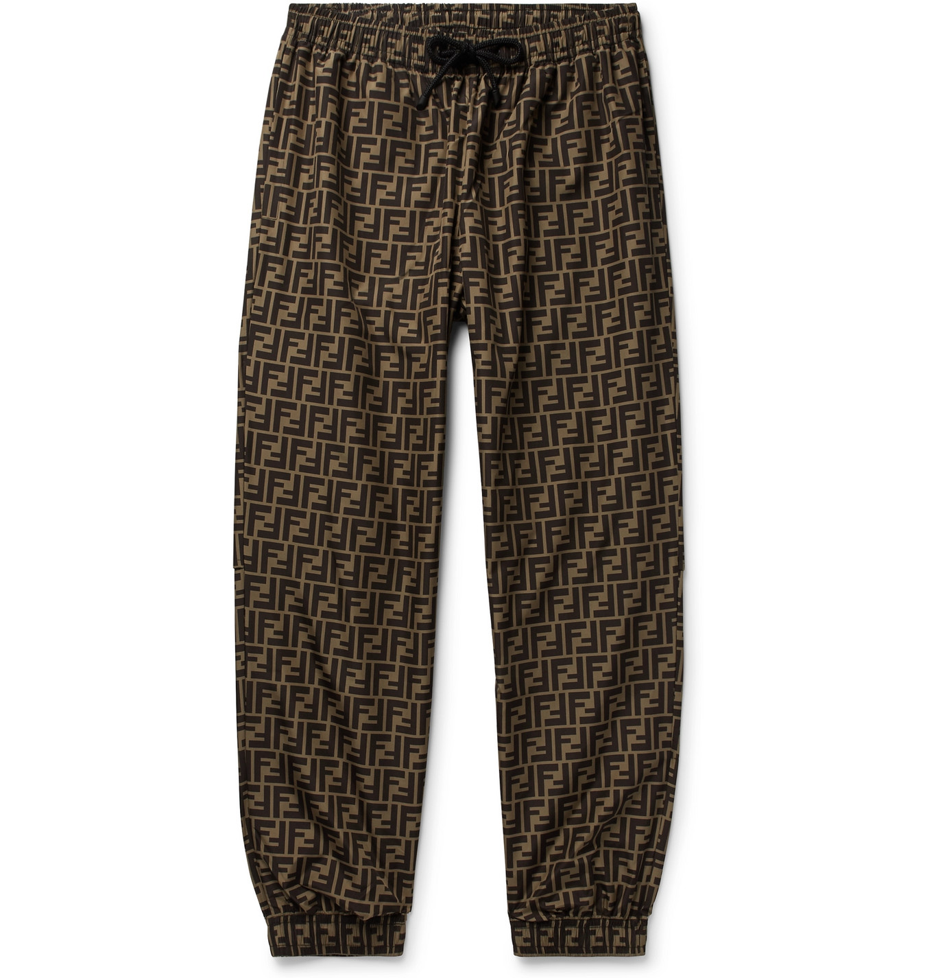 Fendi - Tapered Logo-Print Shell Drawstring Trousers - Men - Brown ...