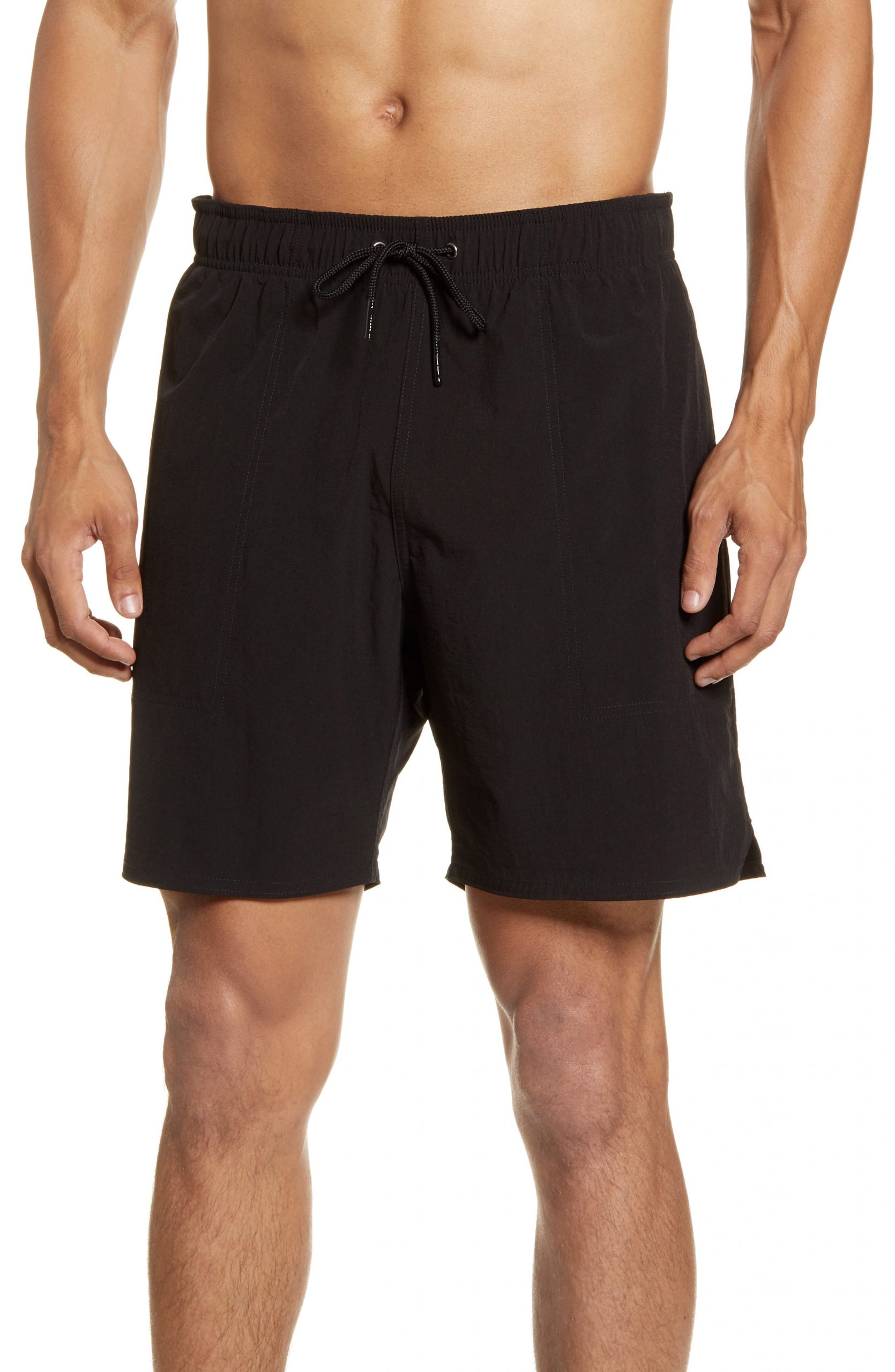 Men’s Saturdays Nyc Danny Solid Board Shorts, Size 33 Black The