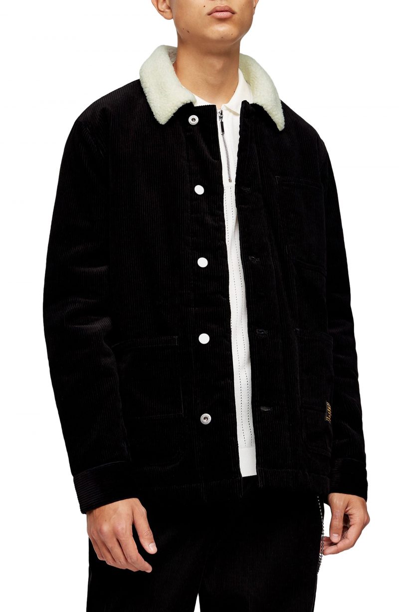 Men’s Topman Borg Faux Fleece Lined Corduroy Chore Jacket, Size Small ...