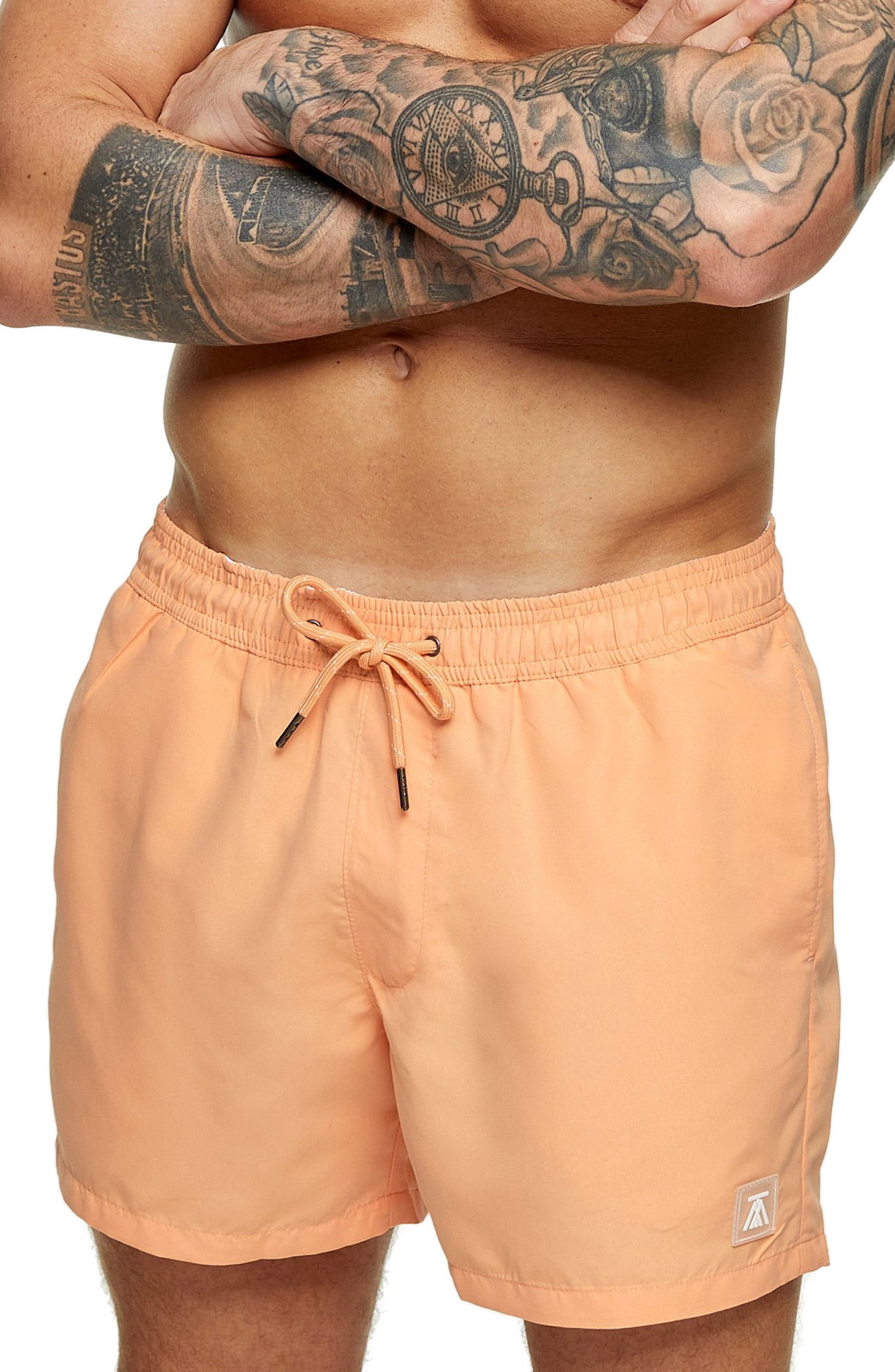 Download Men's Topman Hester Solid Swim Trunks, Size Small - Orange ...
