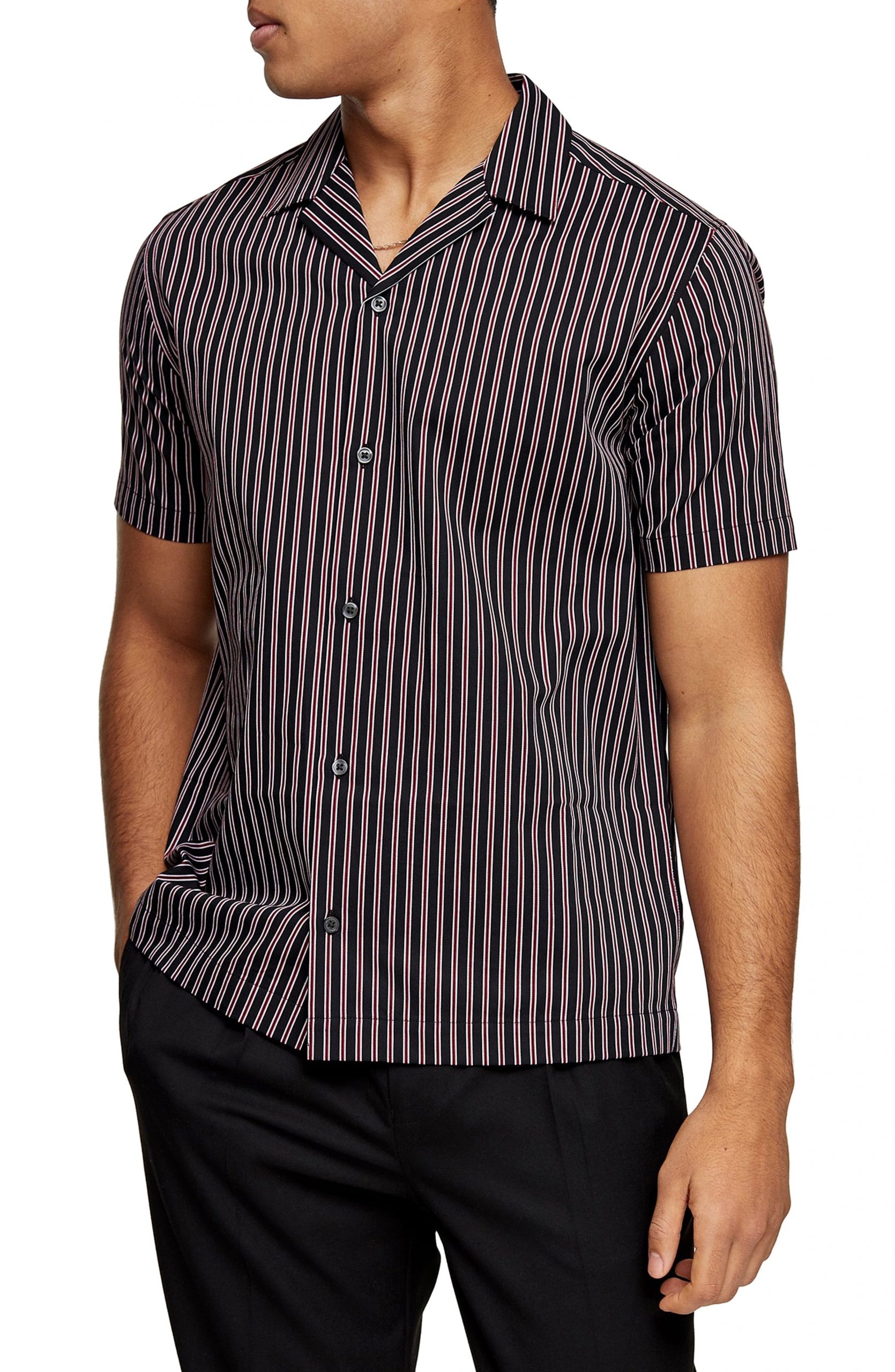 Mens Topman Stripe Short Sleeve ButtonUp Camp Shi