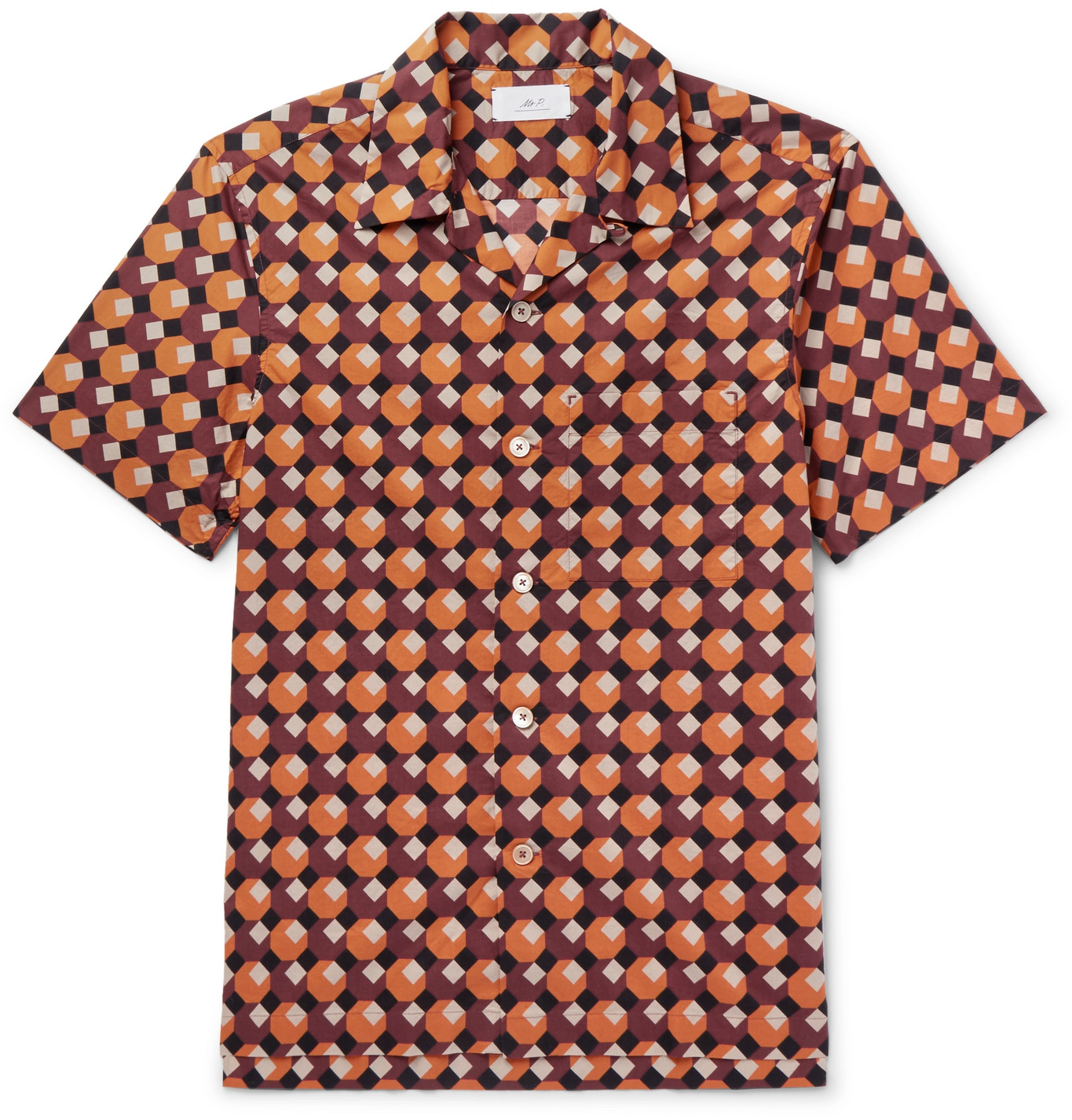 Mr P. - Camp-Collar Printed Cotton Shirt - Men - Orange | The Fashionisto