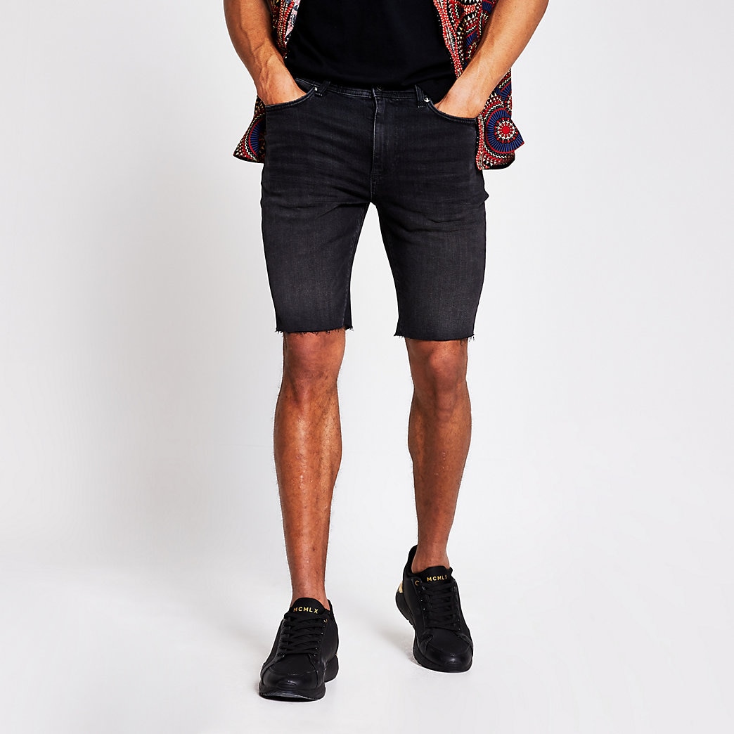 mens black skinny jean shorts