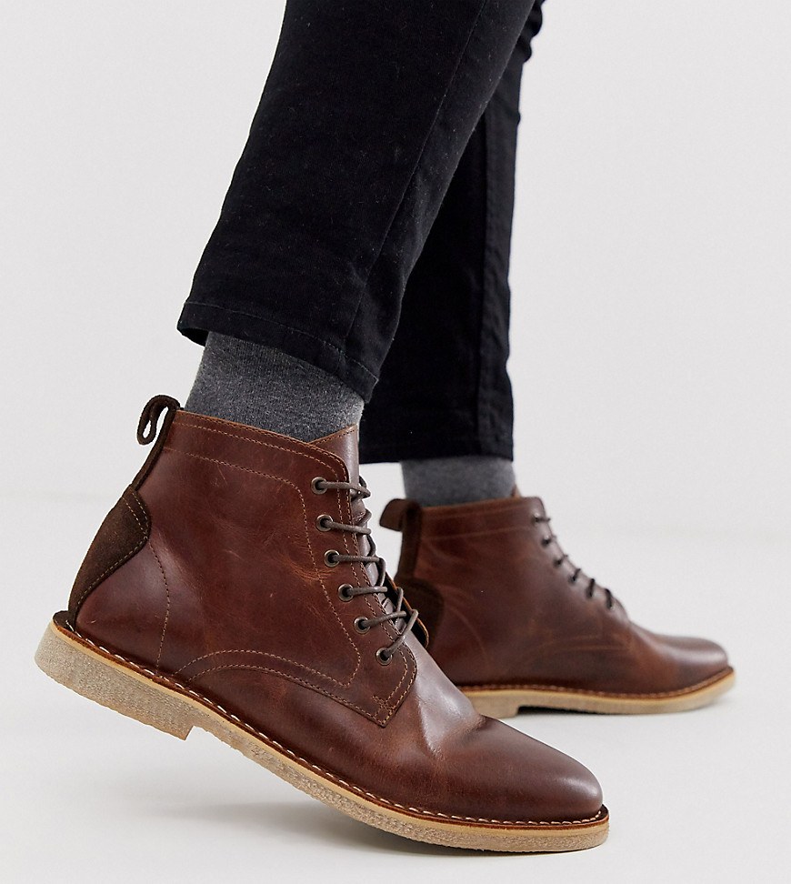ASOS DESIGN Wide Fit desert chukka boots in tan leather with suede ...