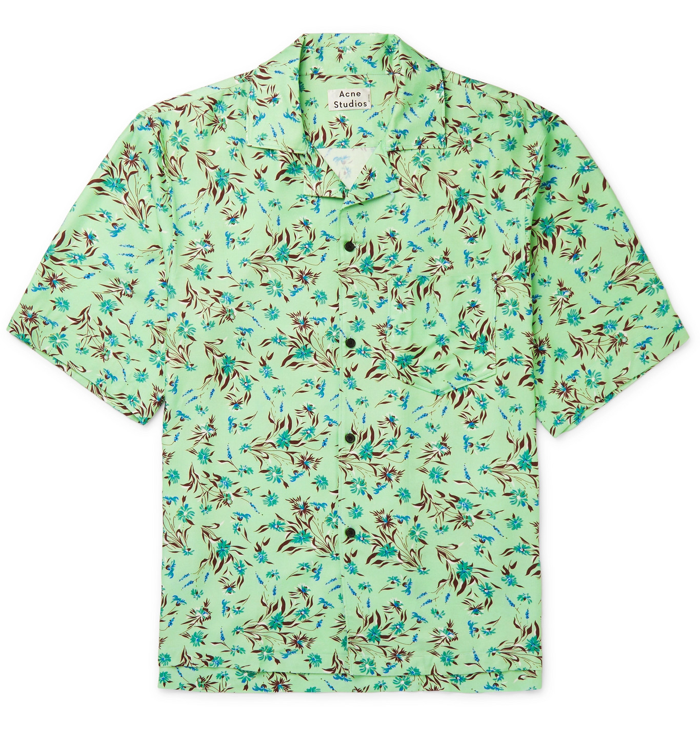 Acne Studios - Camp-Collar Floral-Print Twill Shirt - Men - Green | The ...