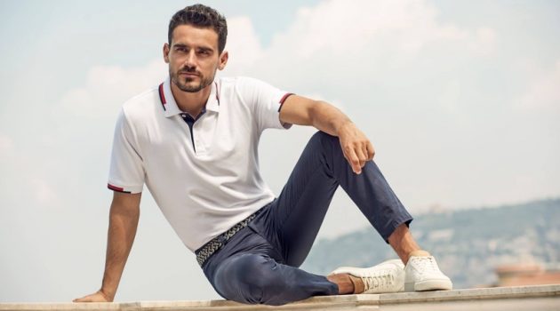 Arthur Kulkov sports a polo shirt and chinos for BRAX's spring-summer 2020 campaign.