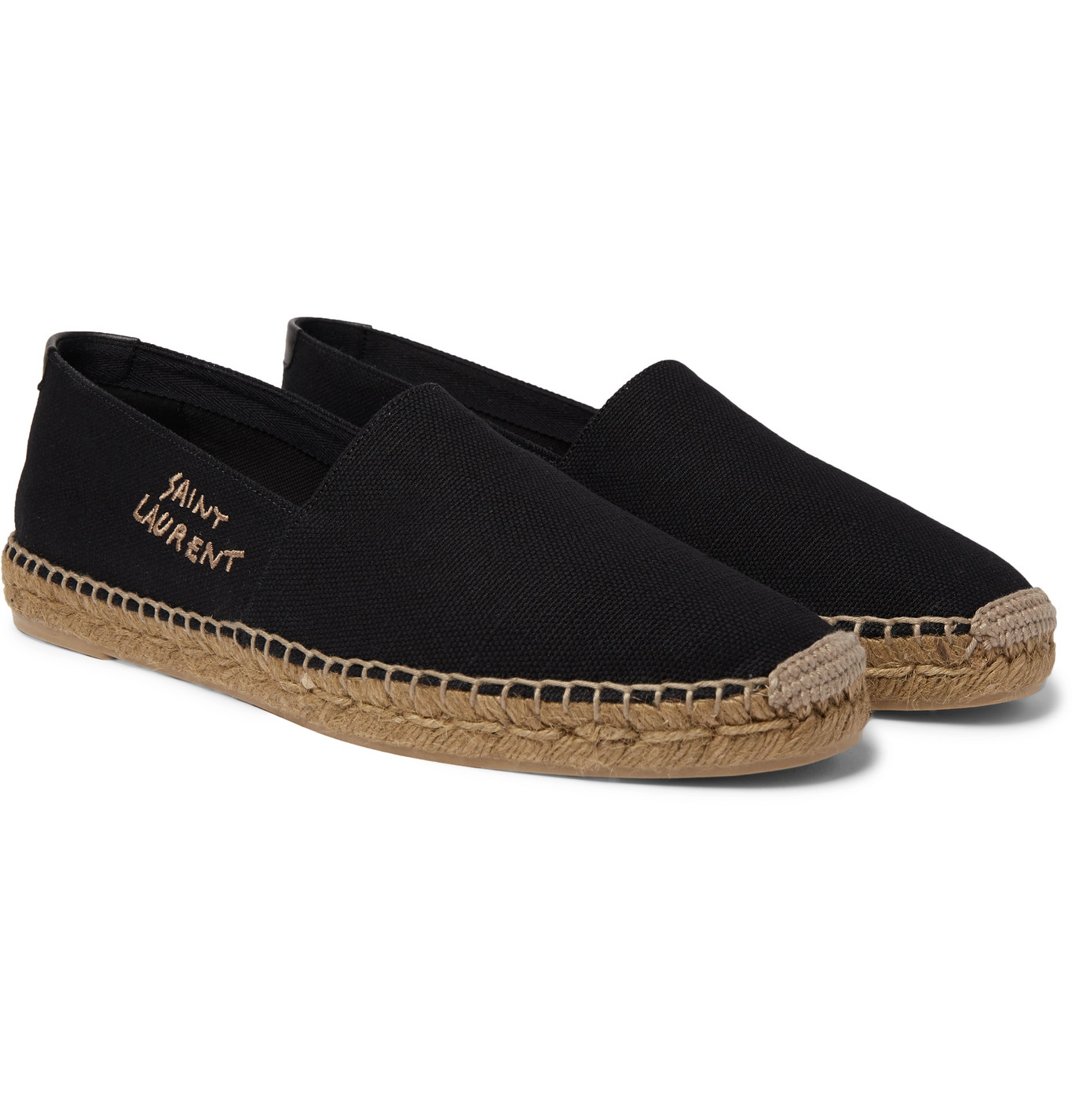 SAINT LAURENT - Leather-Trimmed Logo-Embroidered Canvas Espadrilles ...