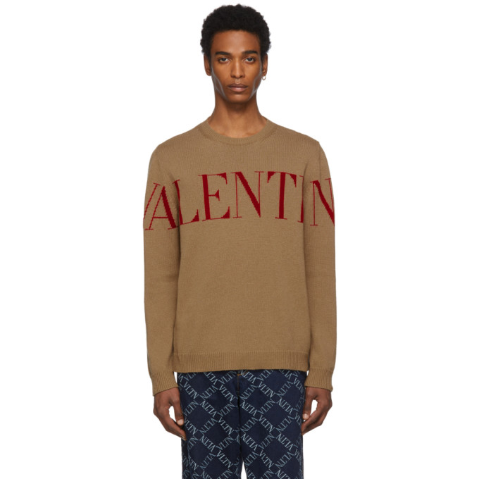 Valentino Tan and Red Cashmere Logo Sweater | The Fashionisto