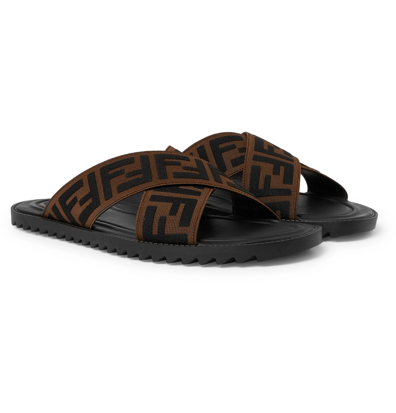 Fendi - Logo-Appliquéd Webbing Sandals - Men - Brown | The Fashionisto