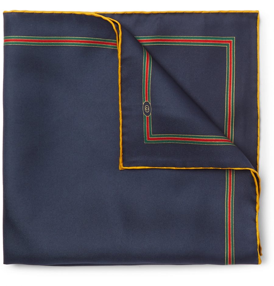 Gucci - Logo Contrast-Tipped Silk Pocket Square - Men - Blue | The ...