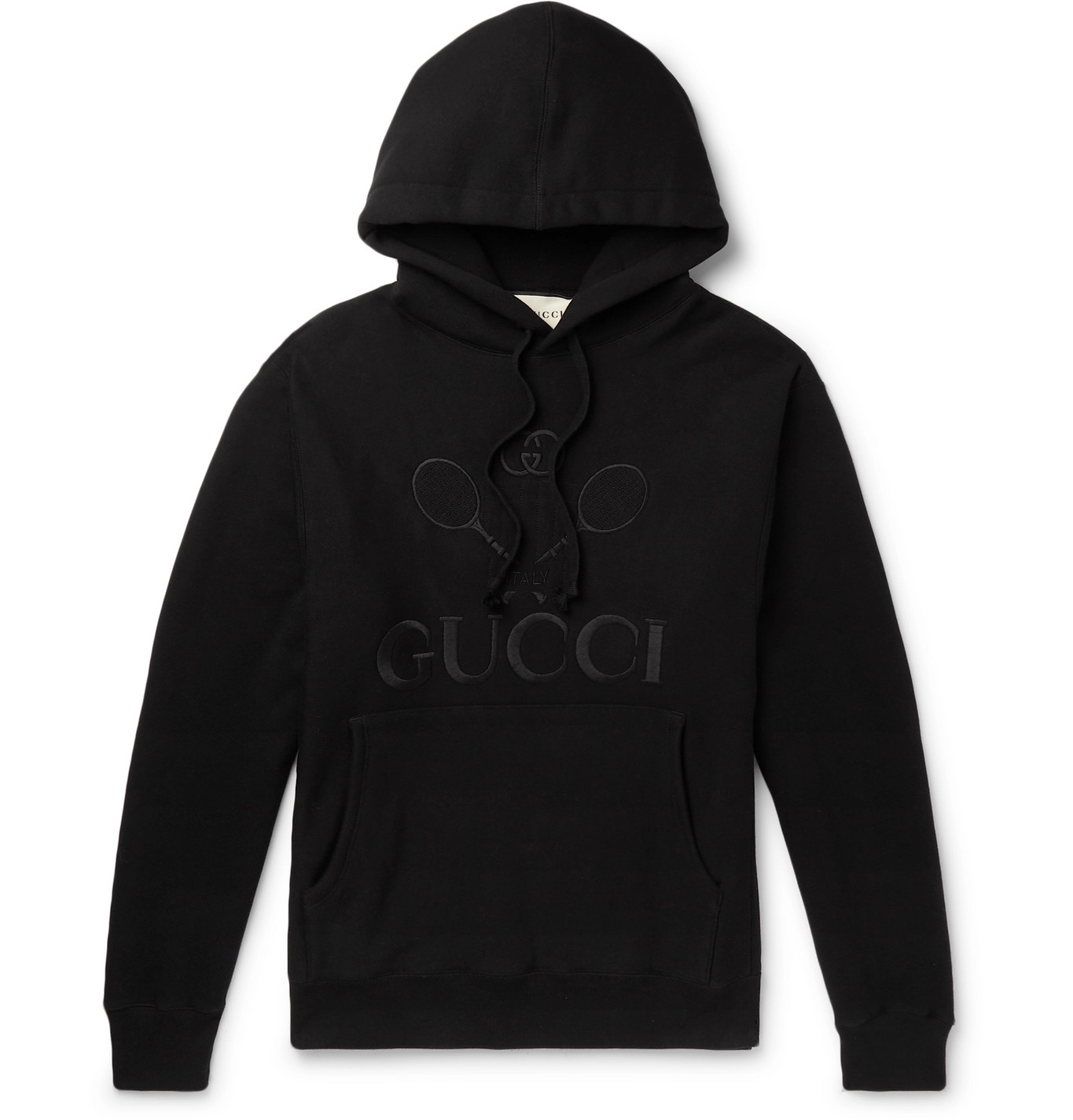 Gucci - Logo-Embroidered Loopback Cotton-Jersey Hoodie - Men - Black ...