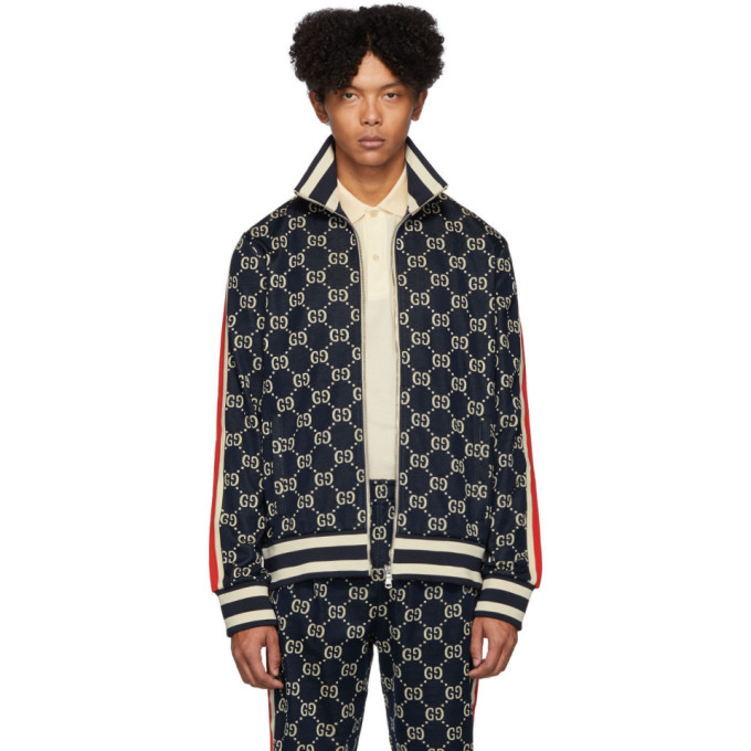 gucci navy cotton jacquard gg jacket