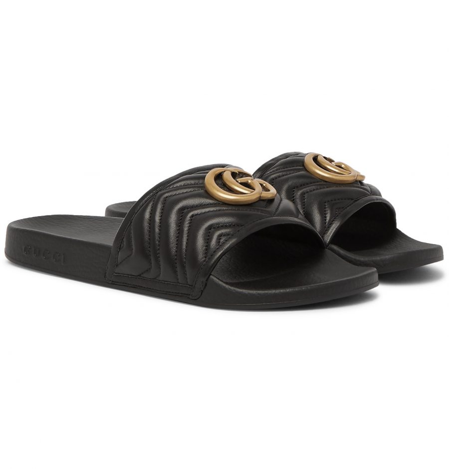 Gucci - Pursuit Logo-Embellished Quilted Leather Slides - Men - Black ...