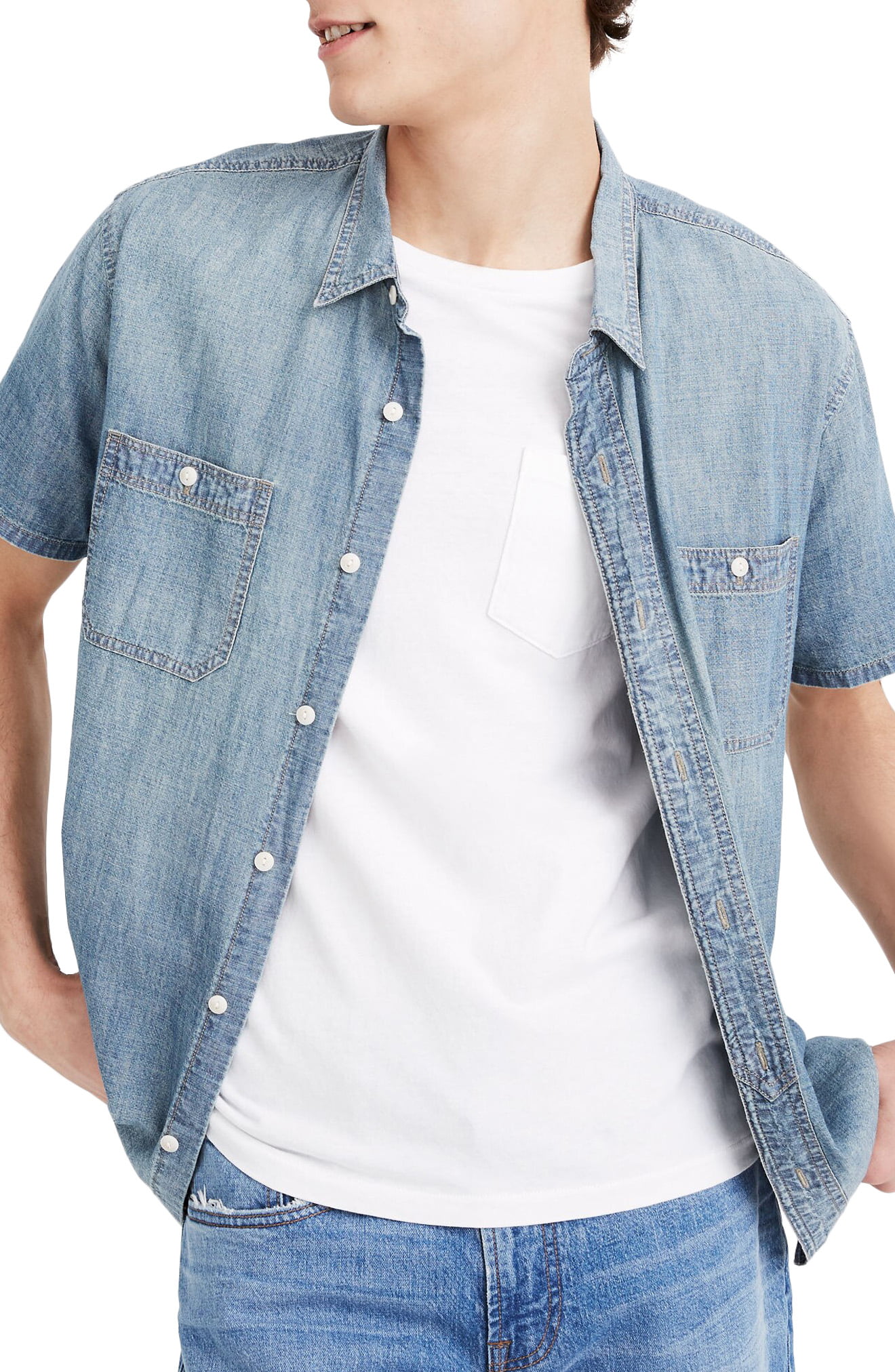 Mens Madewell Perfect Short Sleeve Chambray But