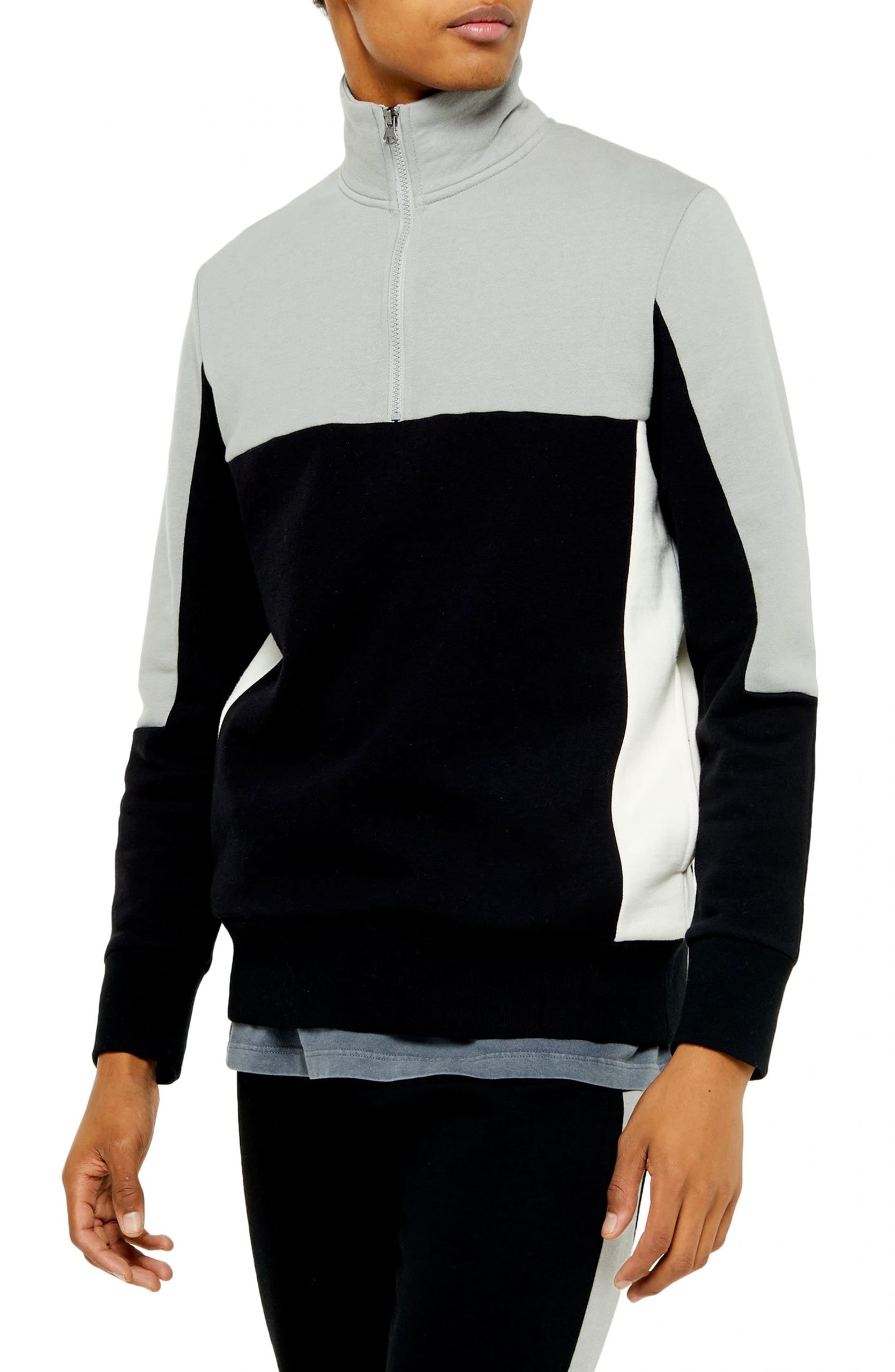Download Men's Topman Colorblock Quarter Zip Pullover, Size X-Large ...