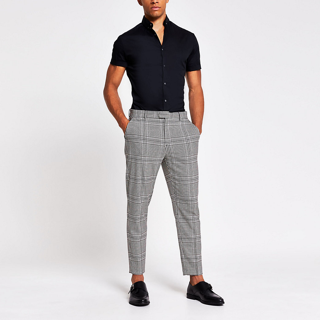 mens checked tapered trousers
