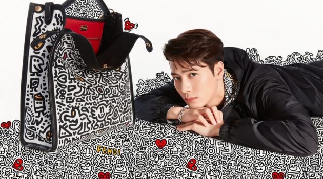 Posing next to a covetable Mr. Doodle bag, Jackson Wang fronts Fendi's latest campaign.