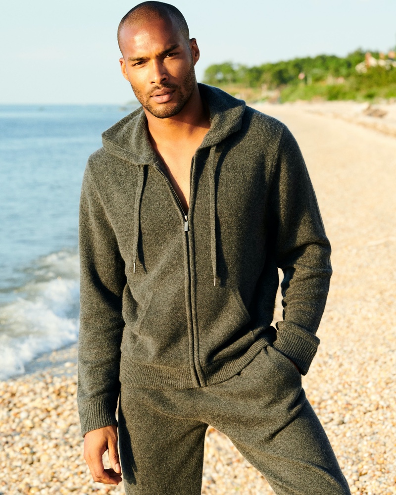 Model Jenry David dons a matching hoodie and joggers from Naked Cashmere's fall 2020 collection.