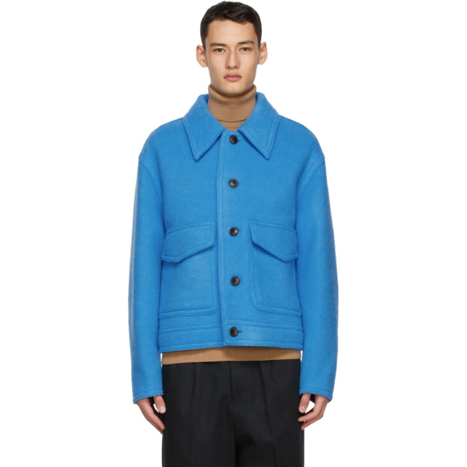 AMI Alexandre Mattiussi Blue Wool Raw Edges Jacket | The Fashionisto