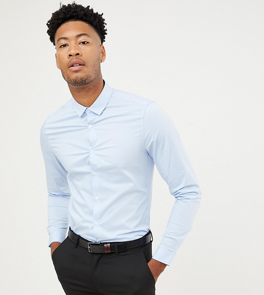 ASOS DESIGN Tall smart stretch slim fit work shirt in blue | The ...