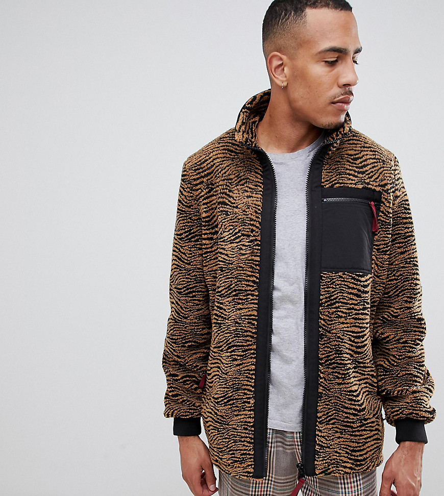 ASOS DESIGN Tall teddy jacket in zebra print with pocket-Beige | The ...