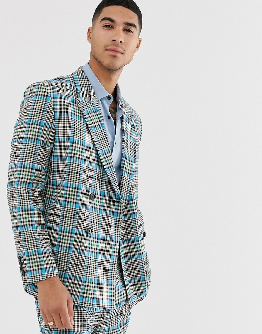 ASOS DESIGN boxy suit jacket with color pop check-Gray | The Fashionisto