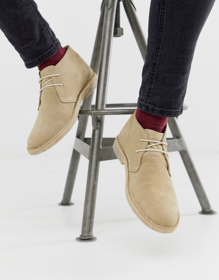 asos design desert boots in tan leather with suede detail