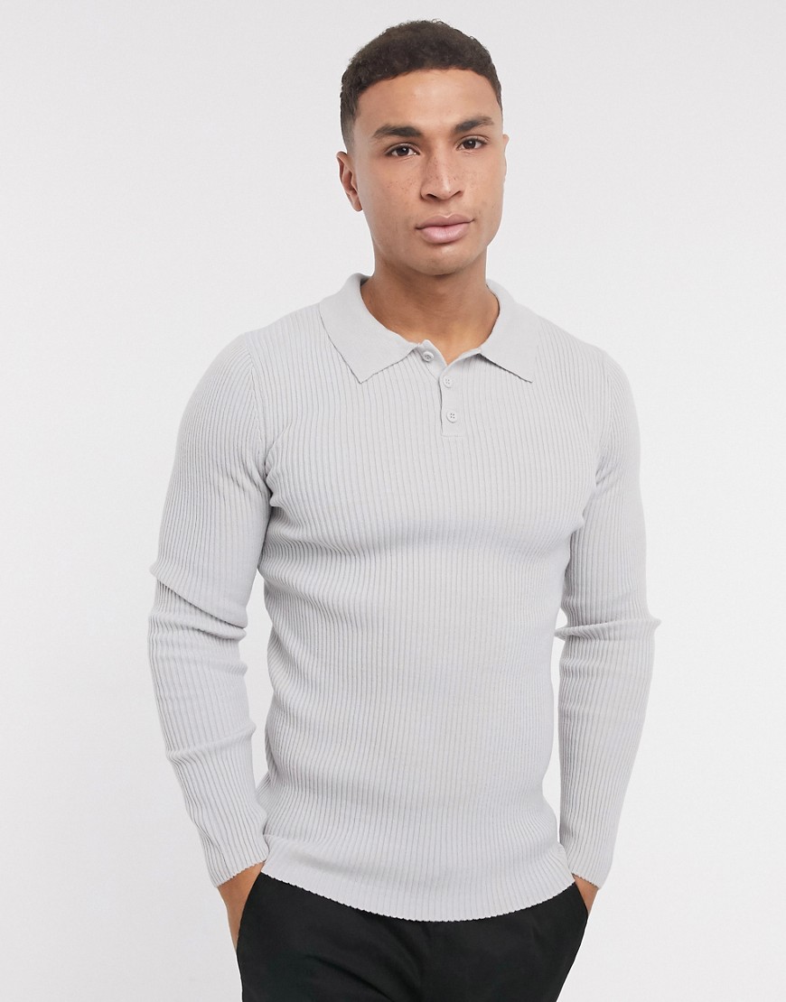 ASOS DESIGN muscle fit ribbed polo in light gray | The Fashionisto