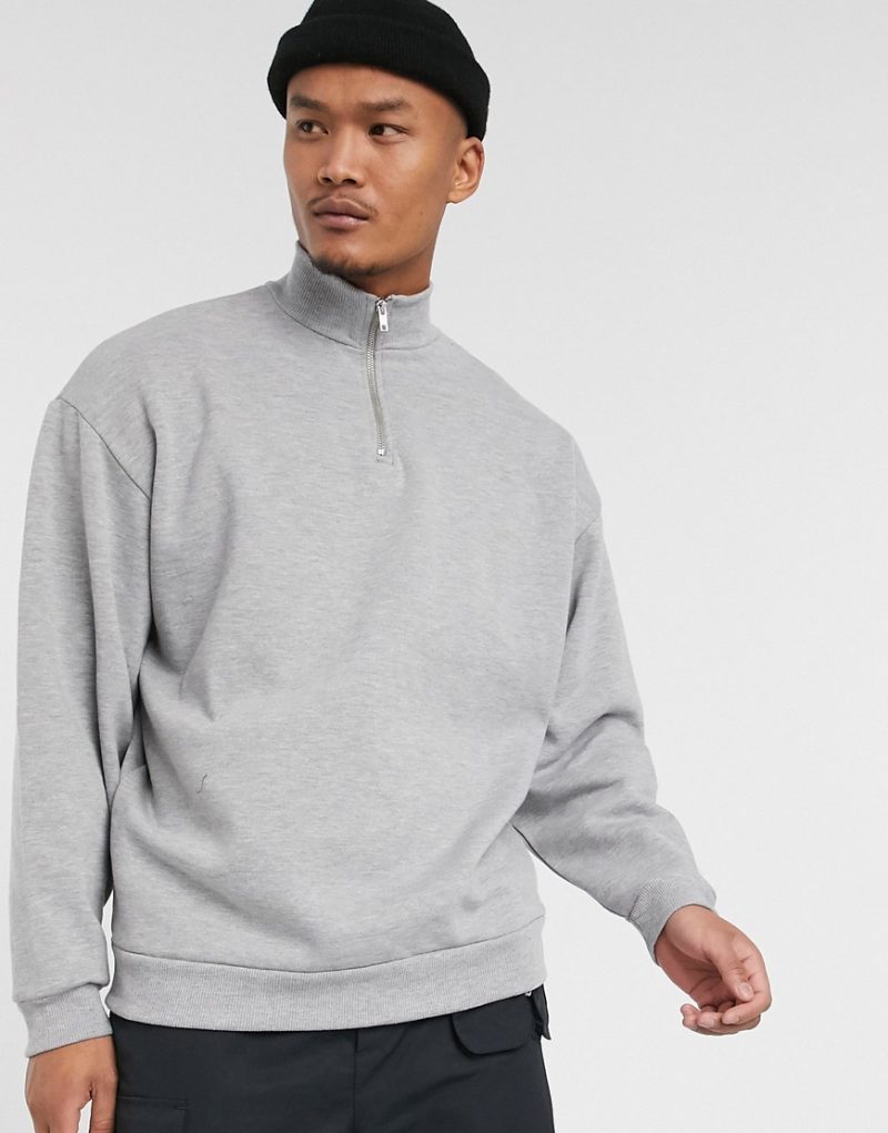 ASOS DESIGN oversized sweatshirt with half zip in gray marl | The ...