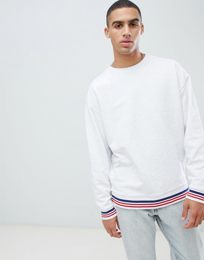 ASOS DESIGN oversized sweatshirt with tipping in white marl | The ...