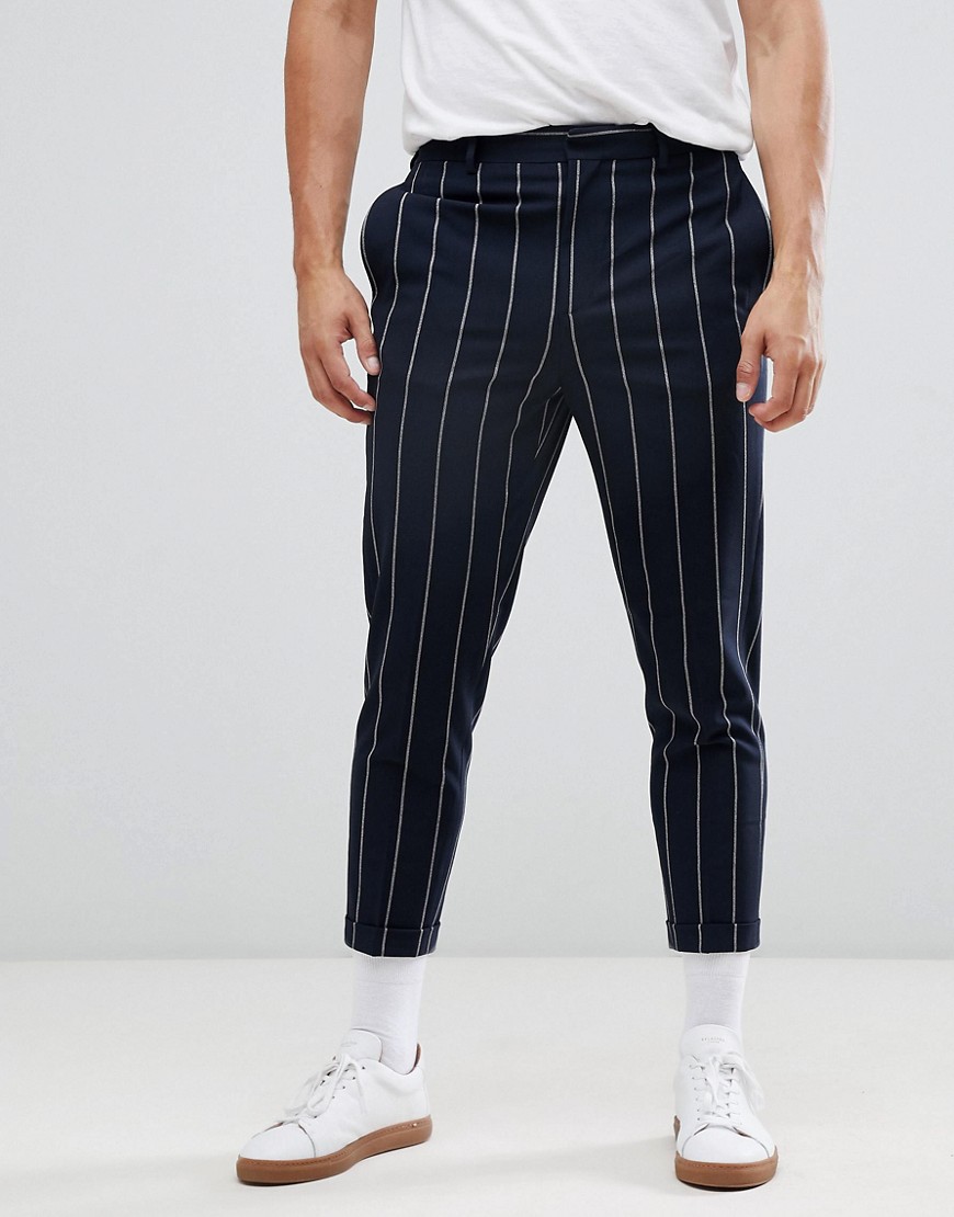 ASOS DESIGN tapered smart pants in navy and white pin stripe | The ...