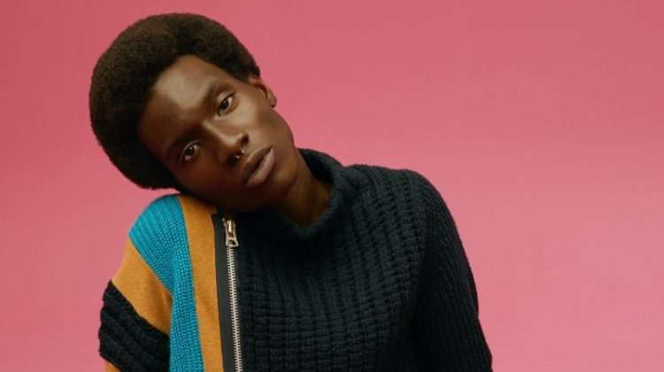 Adonis Bosso dons a knit sweater by Sacai for Holt Renfrew.