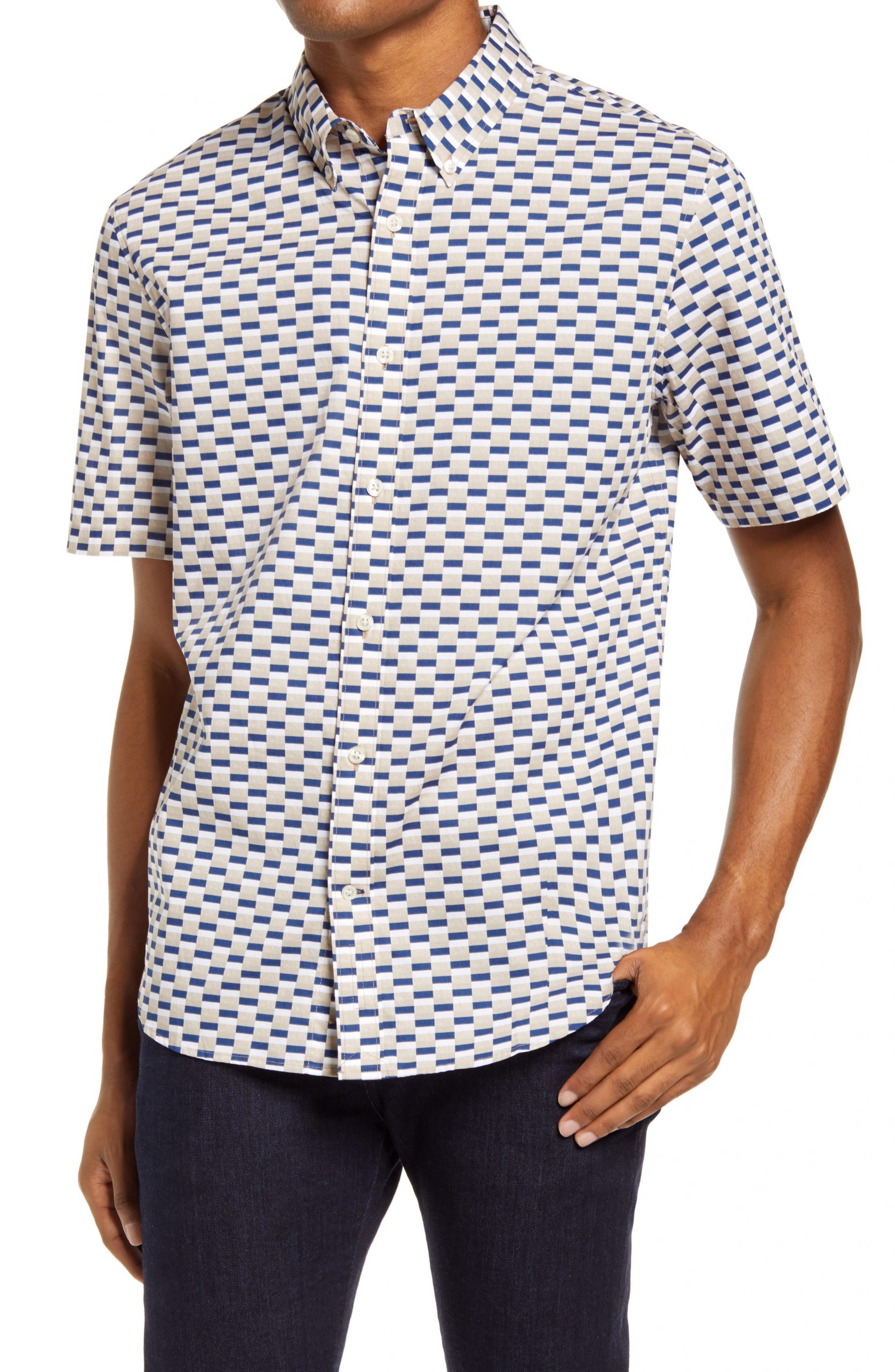 Men’s Club Monaco Slim Fit Geo Print Short Sleeve Button-Down Shirt ...
