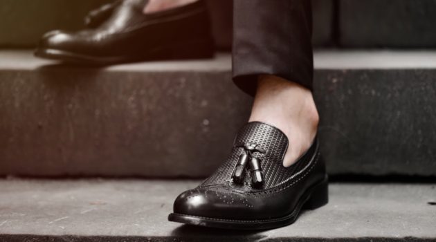 Black Leather Loafers Shoes Men's