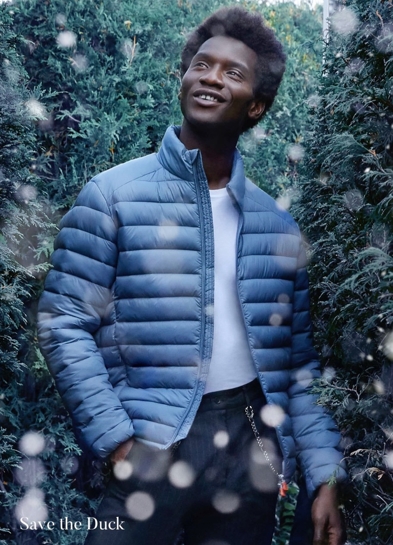 Adonis Bosso dons a quilted jacket from Save the Duck for Holt Renfrew.