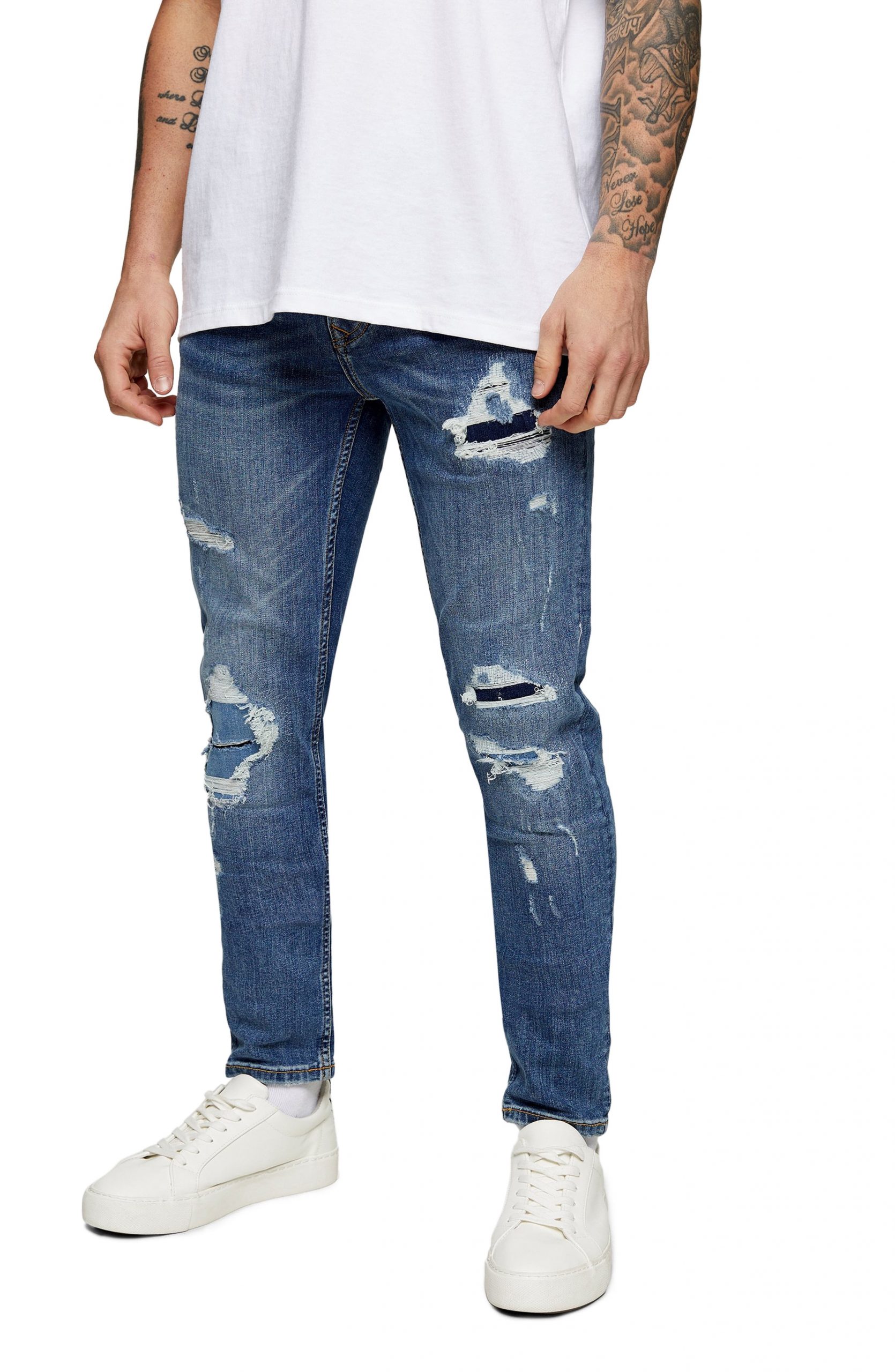 Men’s Topman Mist Distressed Skinny Jeans, Size 32 x 32 - Blue | The ...
