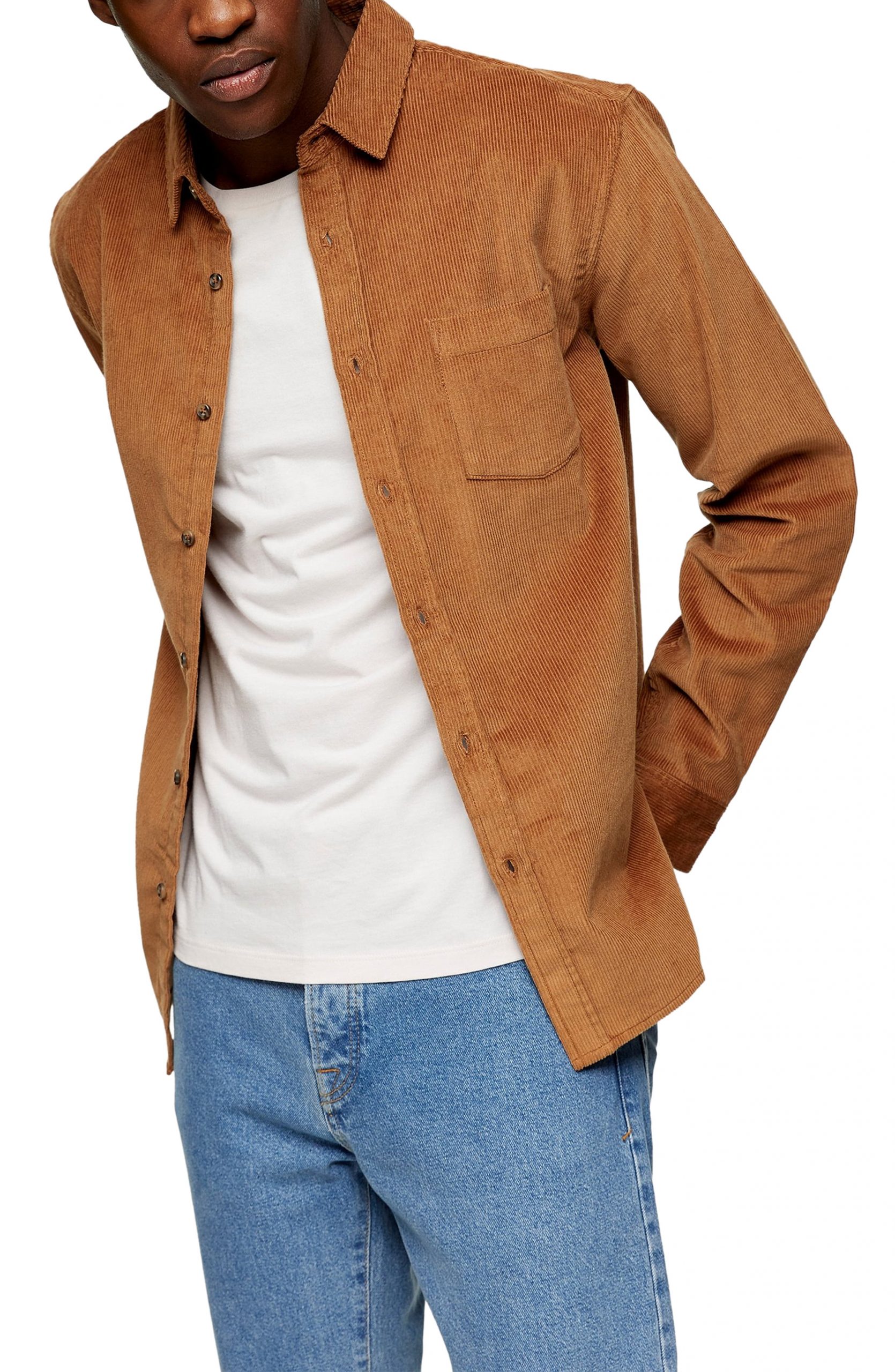 Mens Topman Solid Corduroy ButtonUp Shirt S