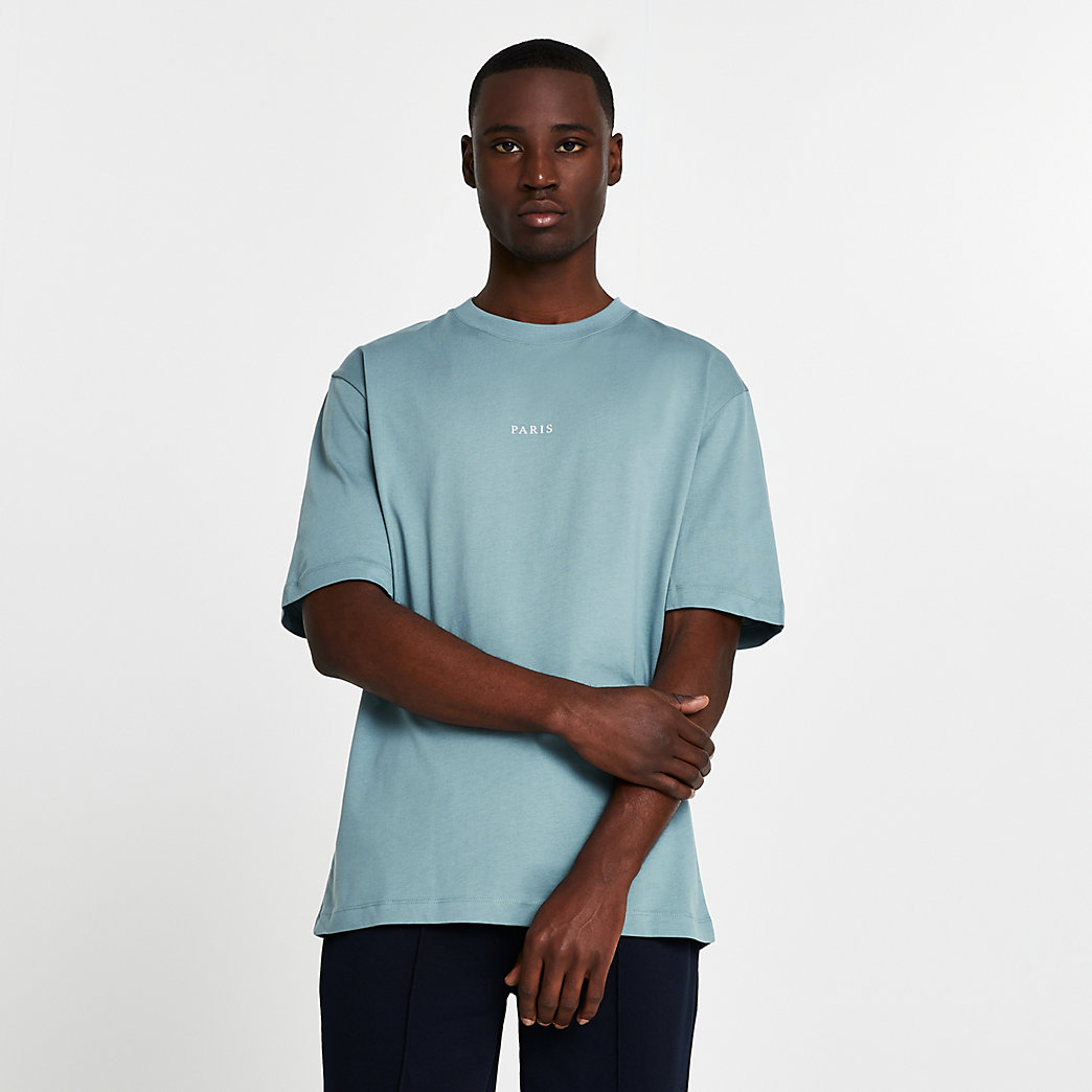 River Island Mens Blue premium 'Paris' oversized t-shirt ...