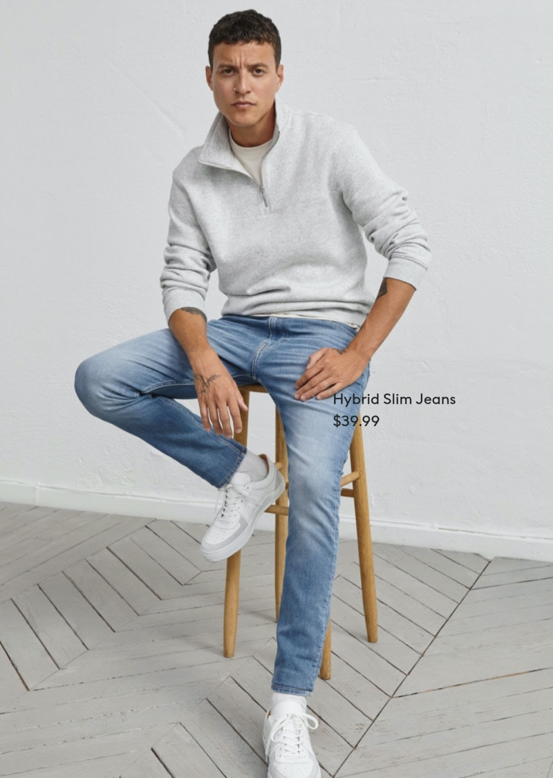 Front and center, Felix Radford dons H&M's hybrid slim jeans.
