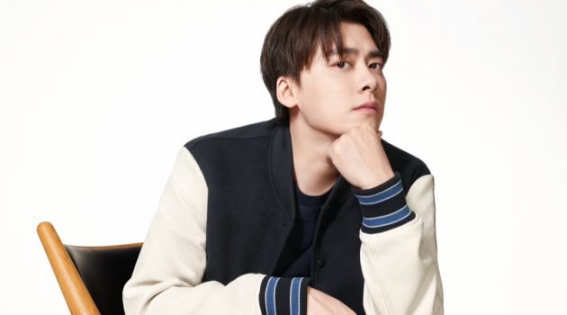 Rocking a varsity jacket, Li Yifeng fronts BOSS's spring-summer 2021 men's campaign.