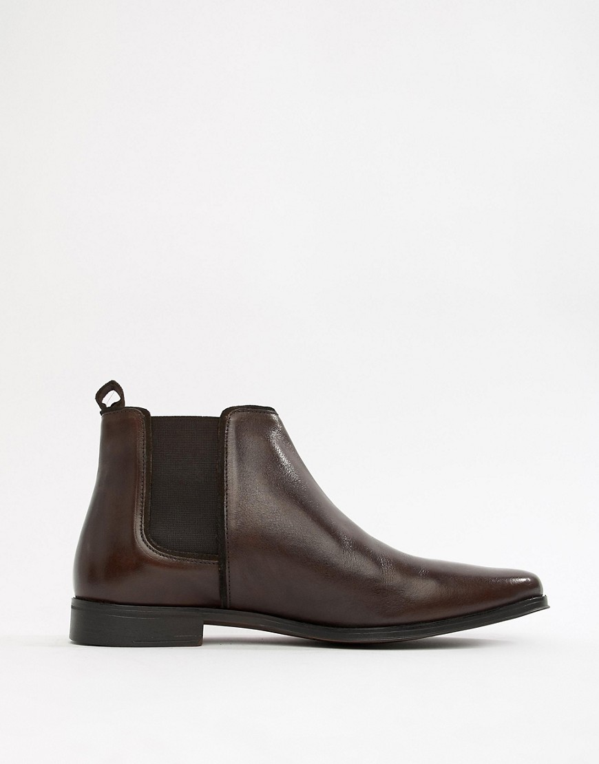 ASOS DESIGN chelsea boots in brown leather with brown sole | The ...