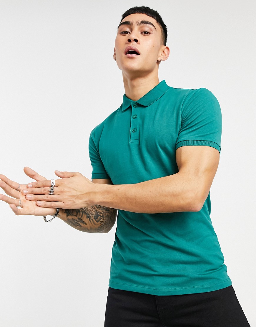 ASOS DESIGN organic muscle fit polo in teal-Blues | The Fashionisto