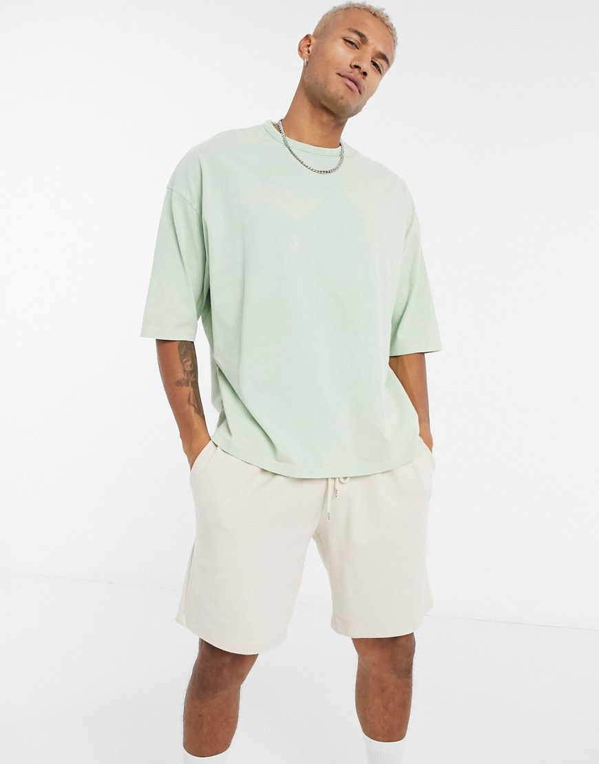 ASOS DESIGN oversized t-shirt with half sleeve in heavyweight pastel ...